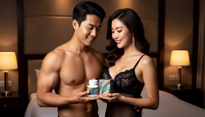 Couple holding "Elite Performance Booster" Cialis Tadalafil 100mg.